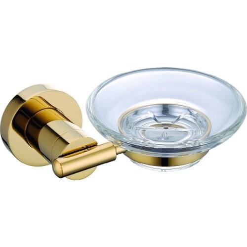 Free shipping Ti-PVD gold Finish BATHROOM ACCESSORIES Round Base SOAP Dish Glass