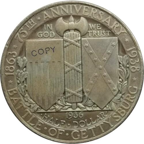 United States Half Dollar Battle of Gettysburg 1936 Brass Plated Silver Copy Coins