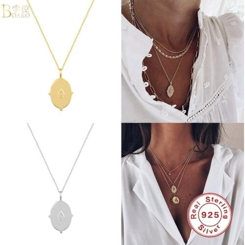 BOAKO Ins Style Eye Necklace For Women 2020 Silver 925 Jewelry Necklace Charms Chains Fine Jewelry Choker Bijoux Femme #12.11