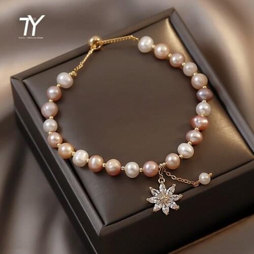 Natural Baroque Pearl Zircon Flower Color Matching Bracelets Elegant Accessories For Woman Korean Fashion Jewelry Wedding girls