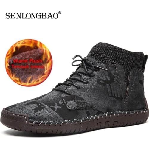 Brand Men Winter Boots Suede Leather Boots Men Snow Boots Waterproof Winter Shoes Leather Men Ankle Boots Fur Men Shoes Size 48