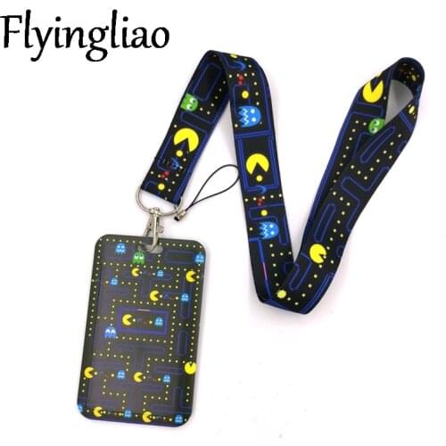Pacman cartoon Fashion Lanyard ID Badge Holder Bus Pass Case Cover Slip Bank Credit Card Holder Strap Card Holder Decoration