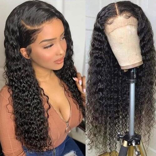 Black 26Inch Long Deep Wave Lace Front Wigs with Baby Hair for Women kinky Curly Hair Synthetic Heat Resistant Fiber Preplucked