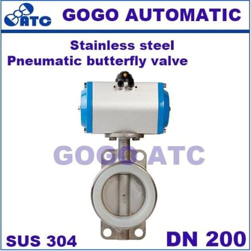 D671X-16 stainless steel 304 DN 200 mm Pneumatic butterfly valve Wafer type Sealed butterfly valve Silicone butterfly valve