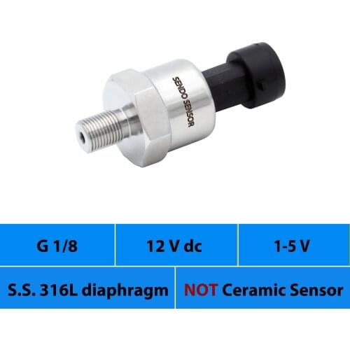 Sensor pression, pressure transducer, 1 5V ,aisi 316L diaphragm, G1 8, 12V, 24V dc, 10bar gauge absolute pressure 30, 50, 75psi