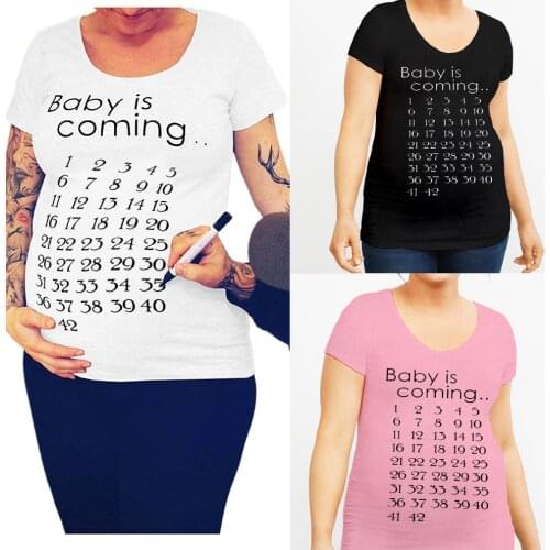 Baby Is Coming Calendar Maternity T-shirt Clothing Pregnant Letter Print Baby Is Coming Pregnants Tops Blouse Short Sleeve Tops