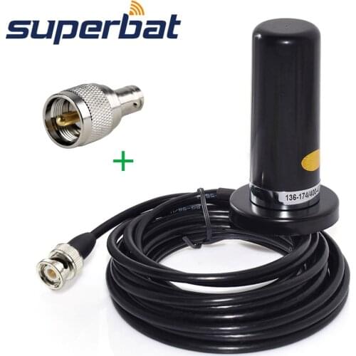 Superbat VHF/UHF Dual Band Vehicle/Car Mobile Radio 9cm Antenna Magnetic Base Mount 5M Cable and BNC to UHF Connector Adapter