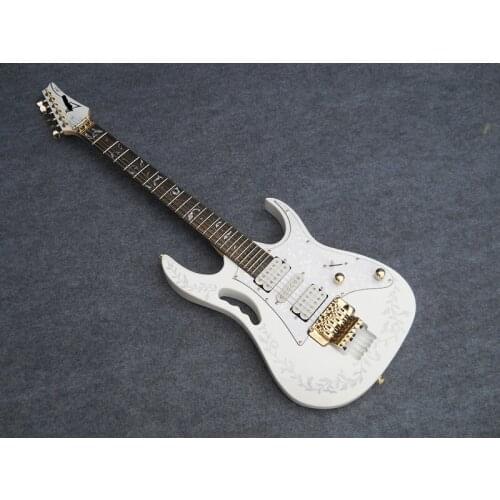 Electric guitar White color with white flower pattern tremolo cavity Tree of Life inlay Golden Hardwares,PayPal available!IB-8