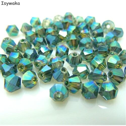 Isywaka Sale Hot Green 100pcs 4mm Bicone Austria Crystal Beads charm Glass Beads Loose Spacer Bead for DIY Jewelry Making