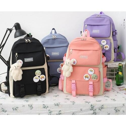 4 Pieces Set Hip Hop Women Laptop Backpack Canvas School Bags For Teenage Girls Kawaii Fashion Student Kids Book Bag 2021