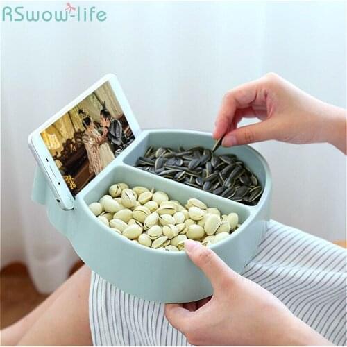 Creative Multi-Functional Snack Dried Fruit Tray Mobile Phone Bracket Dessert Snack Plates Solid Storage Plastic PP Convenient