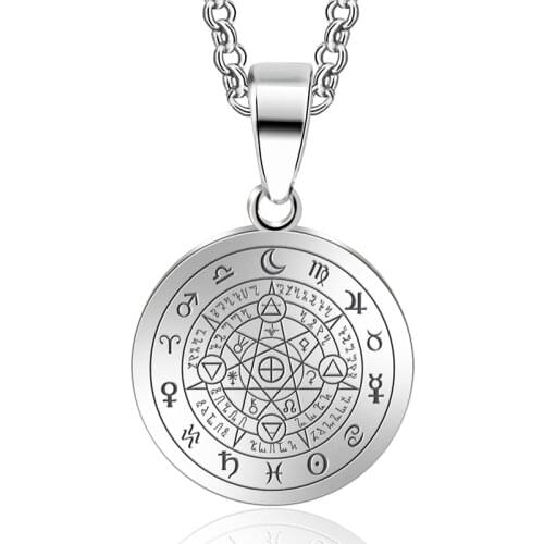 Witchcraft Viking Astrological Runes Tetragrammaton Pentagram 12 Zodiac sign Necklace Star Charms Men Stainless Steel Jewelry