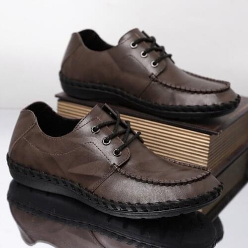 Men Outdoor Sneakers Male Office Dress Daily Shoes Peas Shoes Lace-up Leather Mens Flat Loafers Mens Walking Driving Footwear