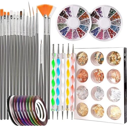 Nail Art Kits Acrylic Poly Nails Gel Brushes Pen Dotting Painting Designer Stickers Tools Accessories Supplies for Manicure Sets