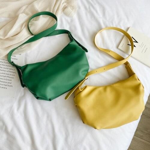Solid Color Shoulder Cloud Handbags Women PU Leather Drawstring Crossbody Bags Soild Color Female Simple Bag