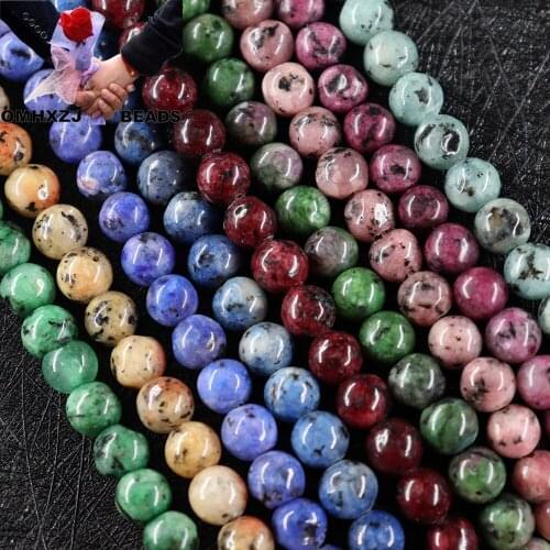 OMH Z76 6mm Polished Jewelry DIY Making Bracelet Necklace Christmas Gift Blue Hemp Color Round Granite Jade Loose Spacer Beads