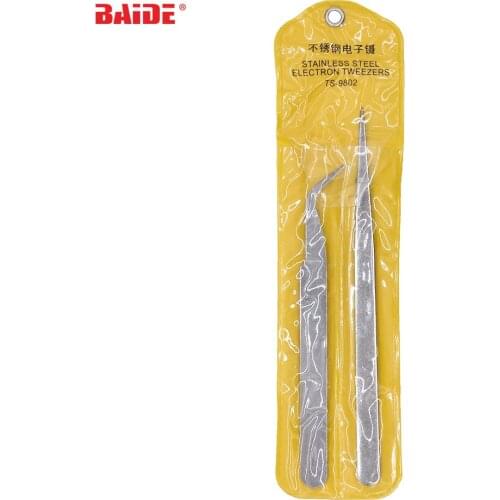 Wholesale Cheapest 2pcs / set Straight Tweezers Bend Tweezers with Yellow Package ST-11 ST-15 2 in 1 Tweezer kit 120set/lot
