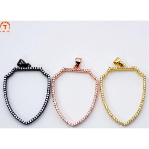 ASA&TESS large shield Pendant CZ Micro Pave Hallow Shield Cubic Zirconia Pendant Gold/Rose Gold/Black Shield findings