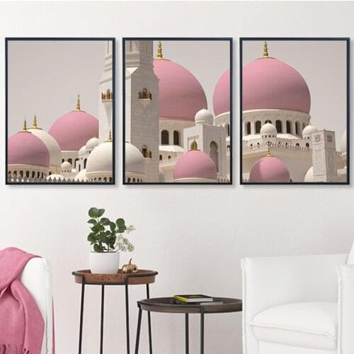 Romantic Pink Mosque Minimalism Canvas Painting Building Wall Pictures for Living Room Cuadros Decoracion Poster and Prints Pop