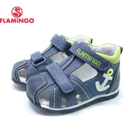 FLAMINGO Brand Summer Children Shoes Leather Insole Closed Toe Outdoor Sandals for Kids Boy Size 19-24 FreeShipping 201S-XY-1702