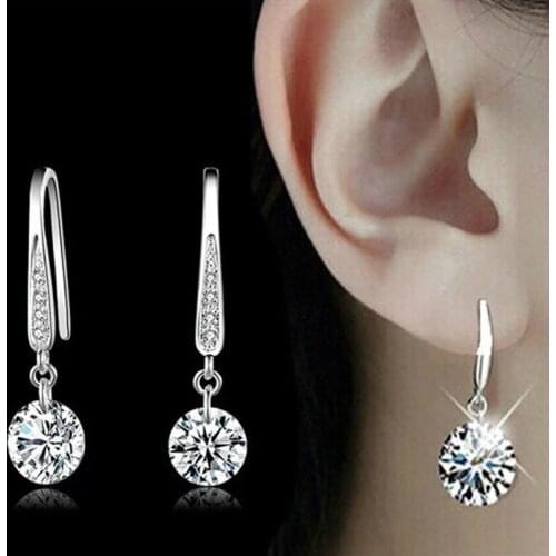 Silver Color Wedding Earrings Jewelry Fashion Clear Crystal Zircon Round Rhinestone Drop Long Earrings For Women Gifts
