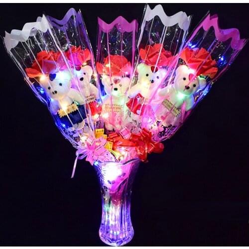 LED Luminous Romantic Rose Bear Xmas Wedding Party Flower Bouquet ValentineS Day Birthday Gift Anniversary Gifts