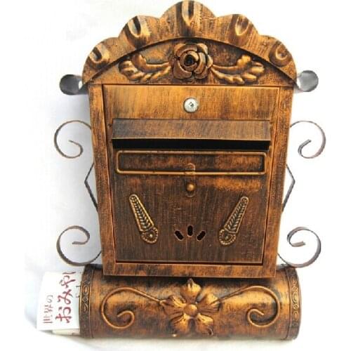 Villa Antique Wall Mount Cast Iron Mailbox Embossed Trim Decor tWall Mounted Mailbox
