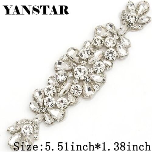 YANSTAR (6pcs)Wholesale 14*5CM Bridal Sash Rose Gold Crystal Rhinestones Appliques Accessory For Bridal Gown Belt YS982