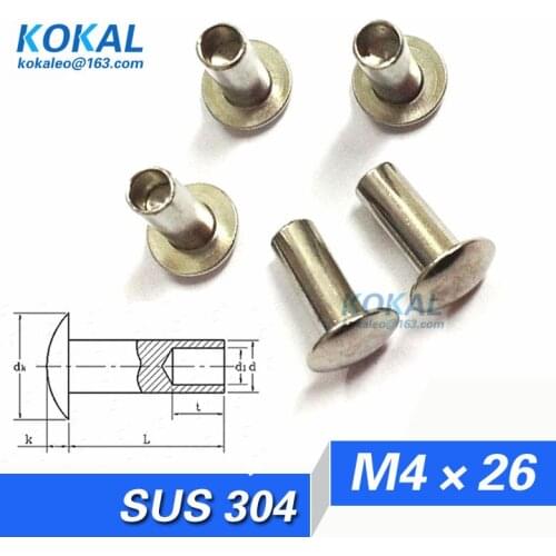 [YK304-M4*26]50PCS Free Shipping sus304 stainless steel rivet M4*26mm semi-tubular oval head rivet