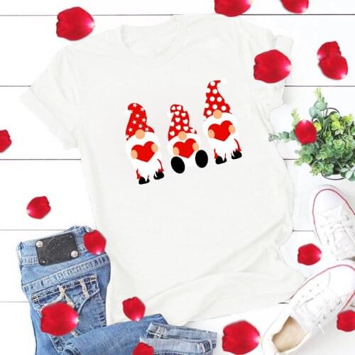 Women Couple T Shirt for Lovers Gnome Print Short Sleeve Funny Plus Size Tshirt Harajuku Tees Valentines Day Gift for Girlfriend