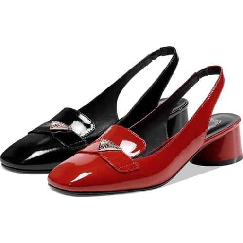 GUIDIBASICSandals Women Summer New 2021Genuine Cow Leather High Heels Wedding ShoesBack Strap Round Heels Solid ColorSimplicity