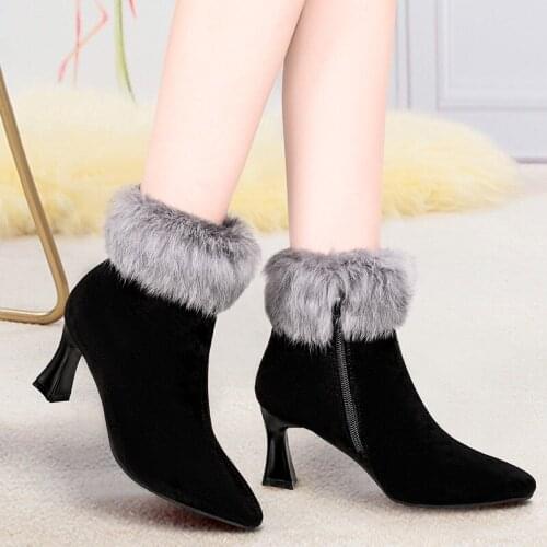 Ankle boots Autumn And Winter The New fashion Pointed zipper Comfortable mid heel Short tube Womens shoes size 33-48 6.5cm high