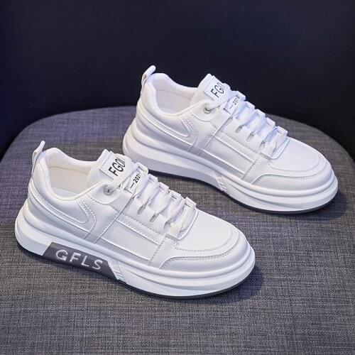 2021 New Spring Women Casual Shoes Breathable Leather Fashion Thick-soled Comfortable Girl White Leisure Flat Shoes Sneakers