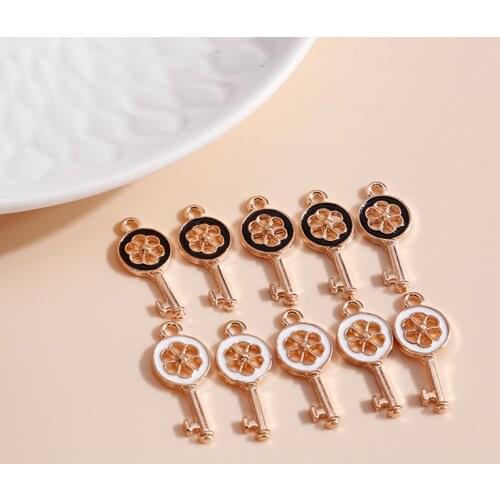10pcs/lot 9*24mm Enamel Love Key Charms for Jewelry Accessories DIY Hollow Flower Charms Necklaces Pendants Earrings Making