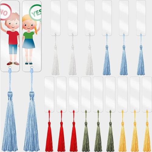 15 PCS Rectangle Acrylic Bookmark Blank Clear DIY Unfinished Book Markers with Colorful Tassels Ornaments Crafts Decors