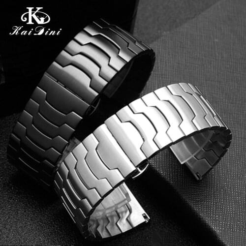 26mm Solid Metal Watch Strap Accessories Straight End bracelet with folding buckle men steel strap band metal band Universal