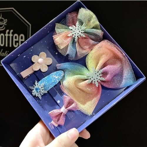 5 pcs/set Korean version of the new princess style colorful plush ball net yarn lace bow duckbill clip side clip hair ornament