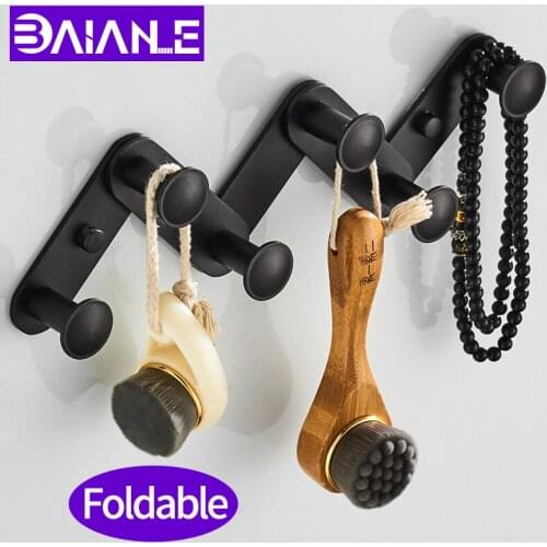 BAIANLE Living Room Corridor Multi Purpose Folding Coat Hook Bedroom Creative Clothes Hook Wall Mount Toilet Coat Hook Black