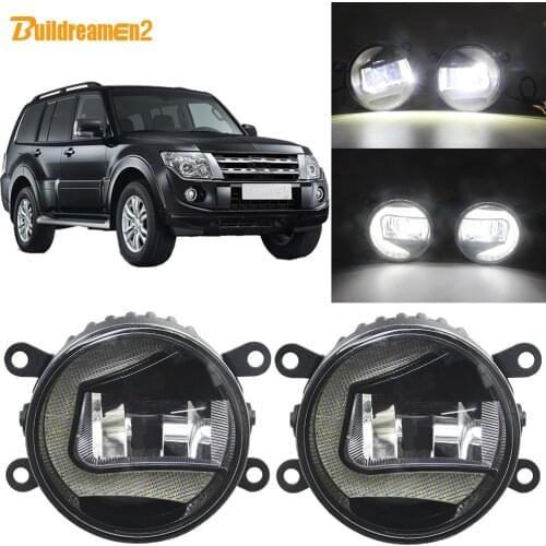 Buildreamen2 2in1 Car LED Projector Fog Light Daytime Running Light White 12V For Mitsubishi Pajero IV Van V80 V90 Box 2007-2012
