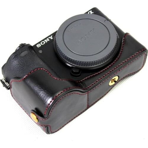 PU Leather Half Camera Bottom Case Cover For Sony Alpha A6500 ILCE-6500 With Battery Opening Black/Coffee/Brown