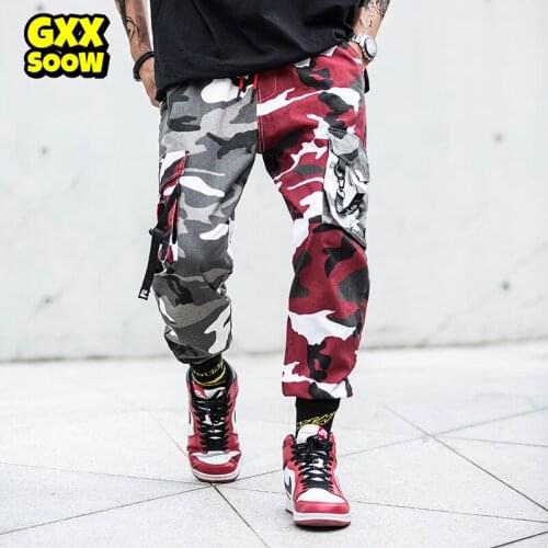 Color Block Camo Cargo Joggers Pants Mens Hip Hop Casual Camouflage Streetwear 2019 Spring Ankle-Length Cotton Pant GW024