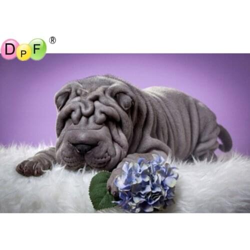 DPF Full Diamond Painting dog And Orchid Diy Diamond Embroidery Cute Animal For Kidss Room Decoration A Good Gift For Familys