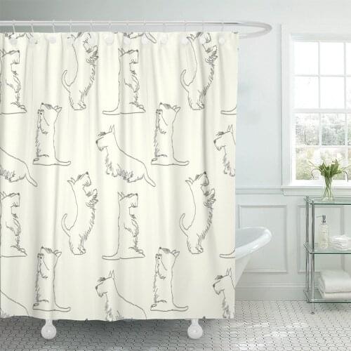 Sketches of Four Cute Scottish Terriers in Different Poses Shower Curtain Waterproof Polyester 60 x 72 inches Set with Hooks
