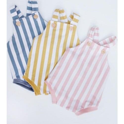 FOCUSNORM 3 Colors Newborn Baby Girls Boys Rompers Striped Printed Sleeveless Suspender Jumpsuits 0-18M