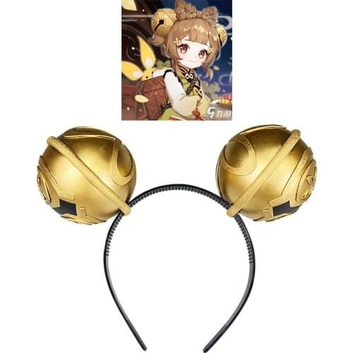 Genshin Impact Yaoyao Cosplay Bell Headwear Golden Big Bell Ball Hairpin Headband Hair Accessory Take Photo Props Accessories