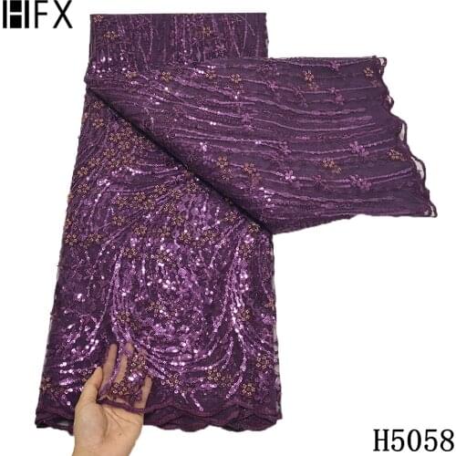 HFX 2021 sequin Beads Lace Handmade Fabric for French Wedding Dress Latest Nigeria Embroidery lace fabric With sequins H5058