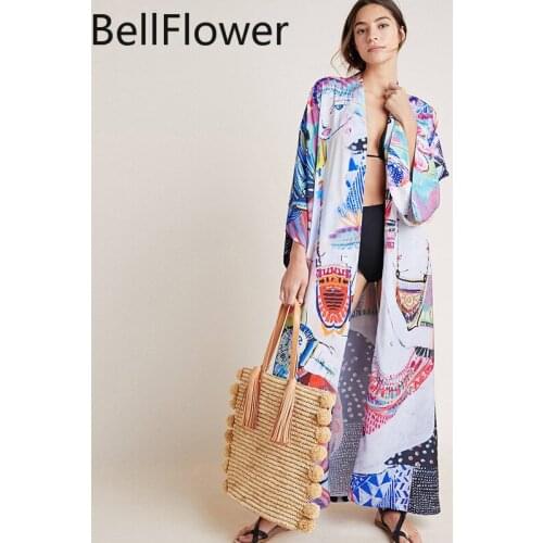 Cotton Bikini Cover Up Print Midi Dress Womens Clothing Loose Bandage Sexy Long Sleeve Swim Summer Beach See Through Dress 2021