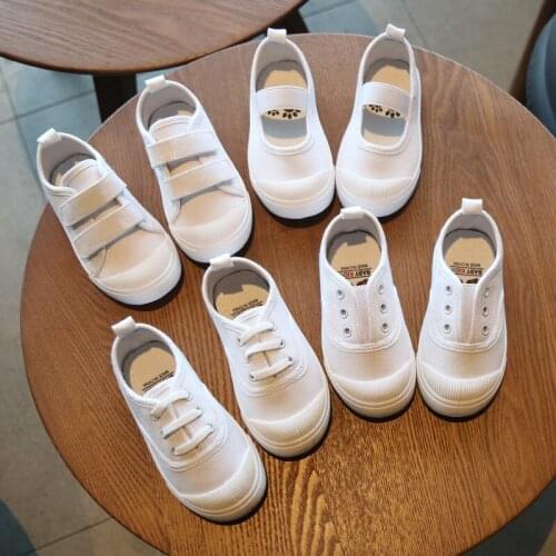 2021 Unisex Children Canvas Shoes Girls White Shoes Boys Indoor Shoes Soft Bottom Kindergarten Toddler Sneakers Anti-Slippery
