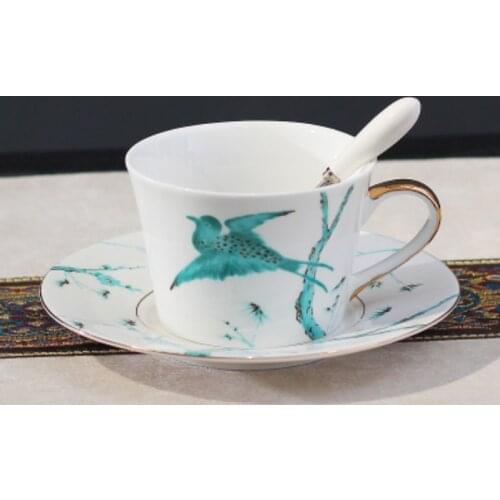 Nordic Style Bone China Coffee Cup Saucer Spoon Set 220ml British Cafe Porcelain Tea Cup Advanced Ceramic Teacup