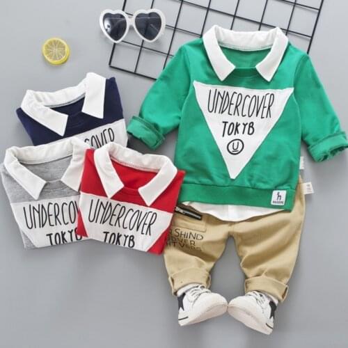 Childrens Clothing Suit Boy Long Sleeve Shirt Pants 2-piece Set Alphabet Triangle Casual Fashion Kids Clothes